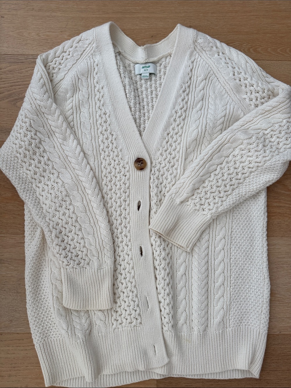 Cozy Cable Knit Button-Front Cardigan Sweater, Cream